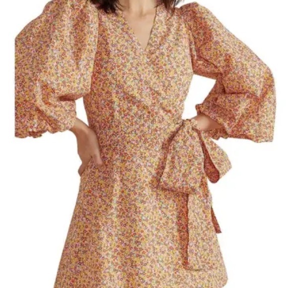 MINKPINK Floral Wrap Mini Dress | Balloon Sleeve S - Picture 6 of 6